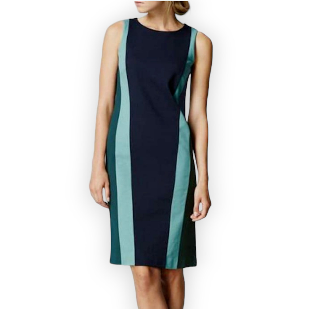 Boden Ponte Knit Color Block Striped Sheath Dress Blue Size 4